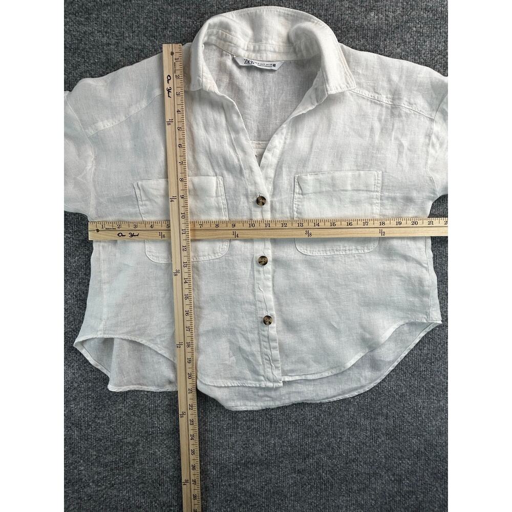 Zara Women's White Linen Blend Button Shirt Roll Tab Sleeve Size Medium - Picture 7 of 9